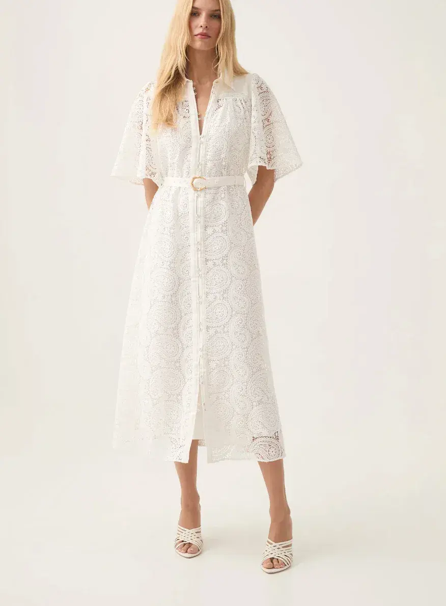 AJE Laicey Paisley midi dress in white Size 14 - Image 1