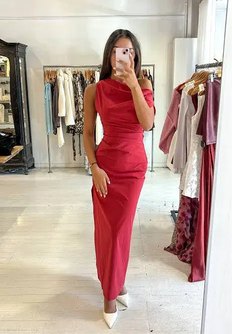 Bec & Bridge Angelina Asym Maxi Dress size 14 Cherry Red - Image 1