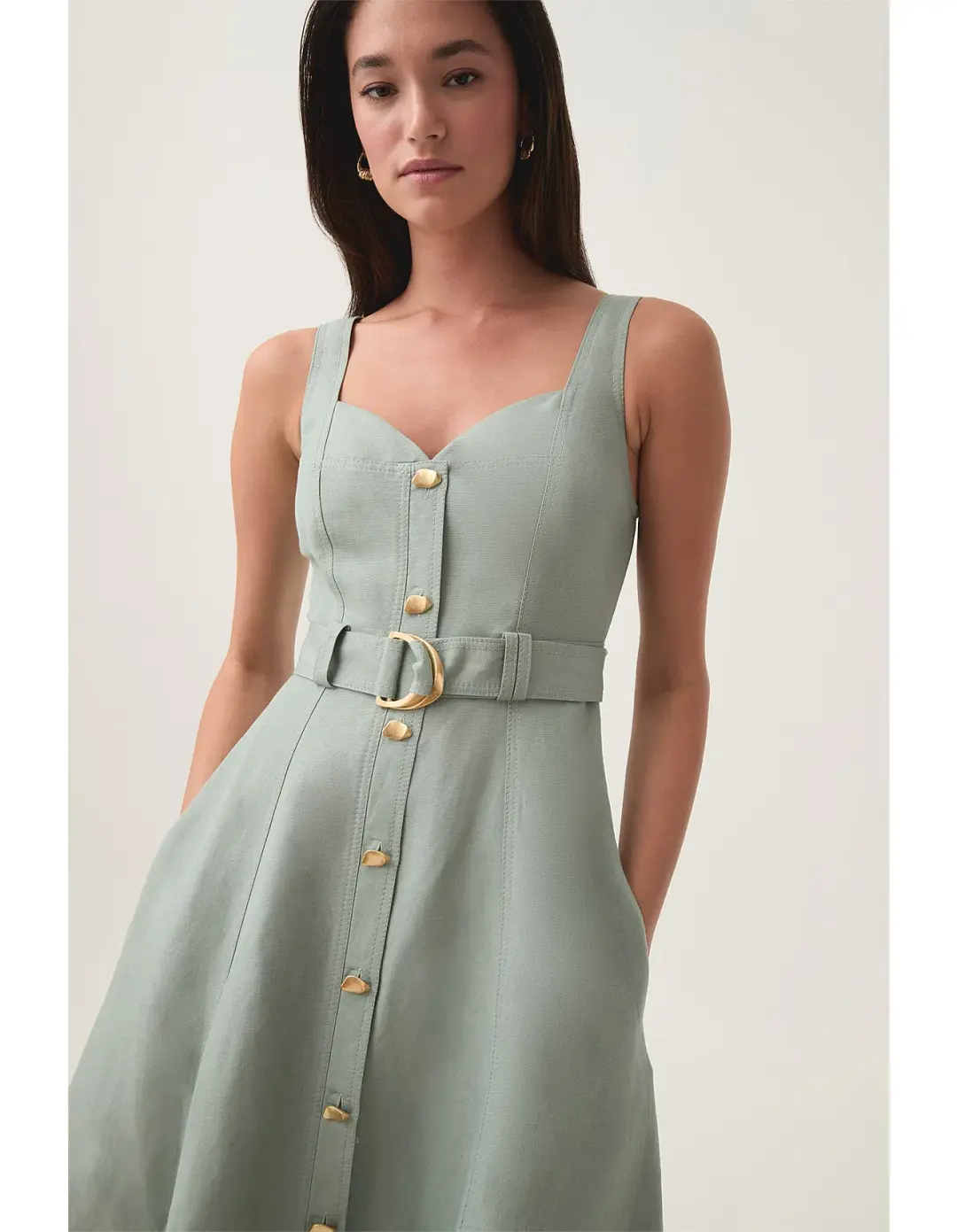 AJE Clay Belted Midi Dress in willow green Size 14 for rent on The Volte - main image