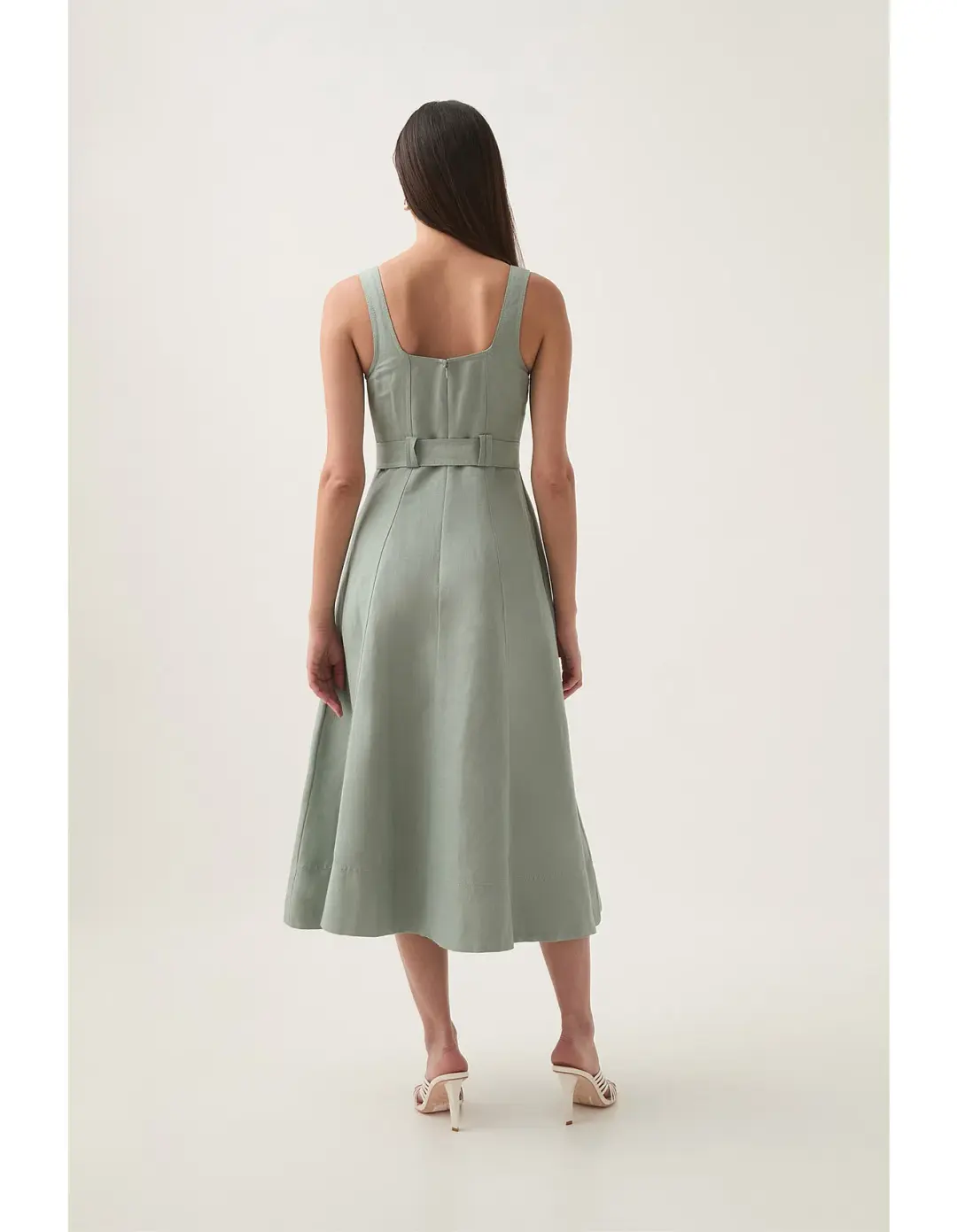 AJE Clay Belted Midi Dress in willow green Size 14 for rent on The Volte - main image