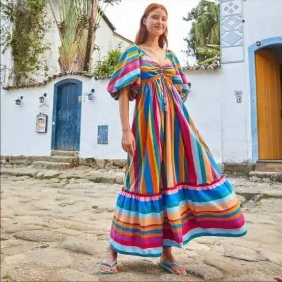 BNWT FARM RIO Maxi Dress Rainbow Stripe s L, 12-14 AU, 44-46 EU RRP $499AU for rent on The Volte - main image