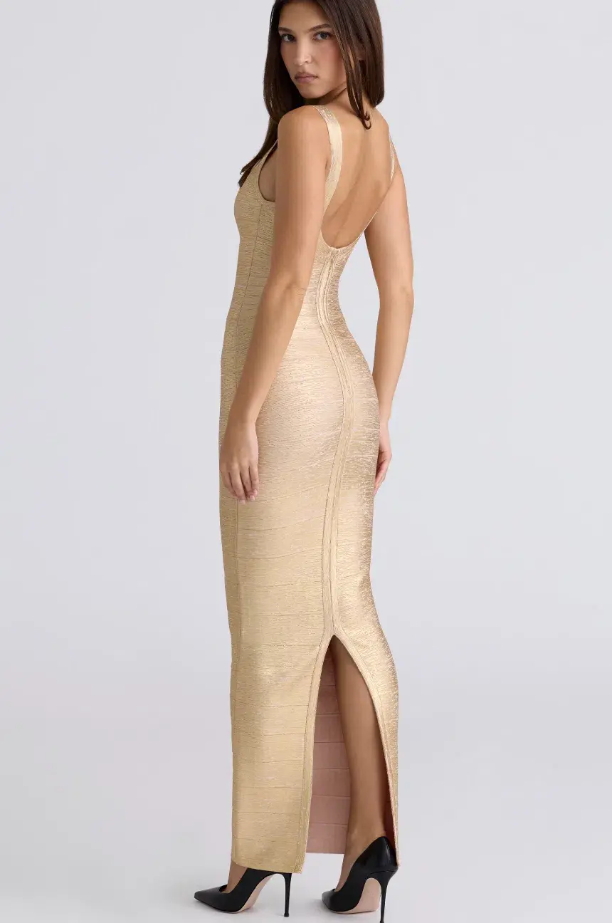 House of CB The OG gold bandage maxi dress size m - Image 2