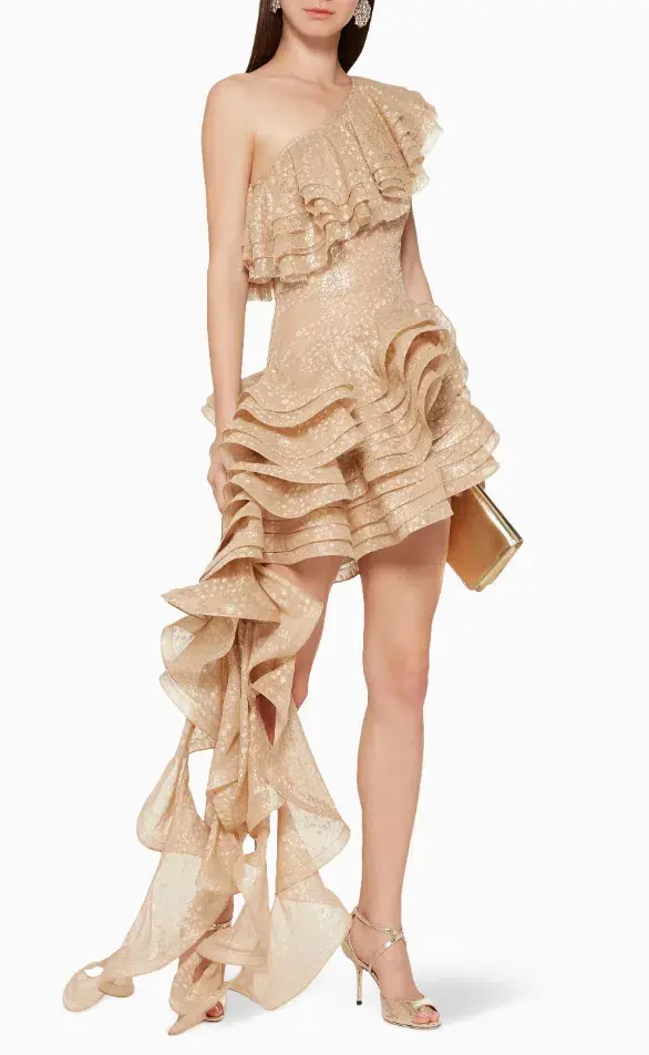 Bronx and Banco Harmonia Snake-Print Ruffled Gown size 10 - Image 1