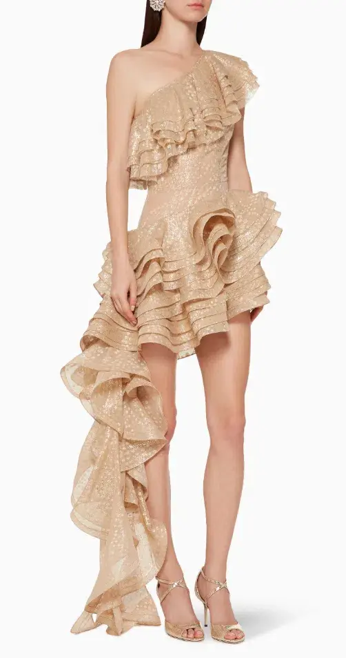 Bronx and Banco Harmonia Snake-Print Ruffled Gown size 10 for rent on The Volte - main image