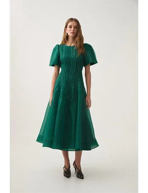 Aje Nova Pleated Midi Dress Emerald Green Size 14 - Image 1