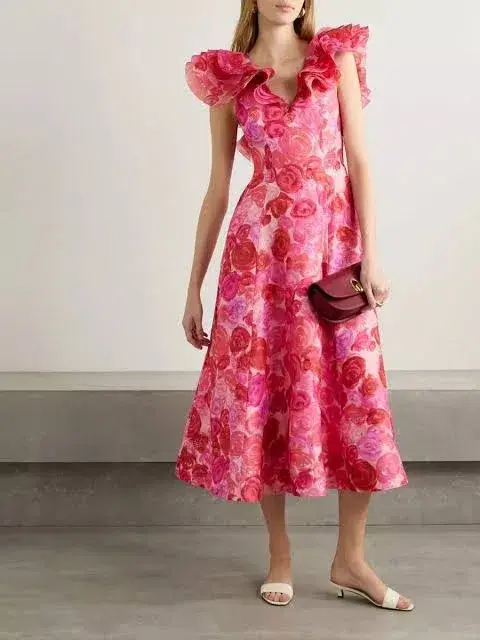 Aje Enchanted Plunge Midi Dress in Misty Rose Size AU 16 - Image 1