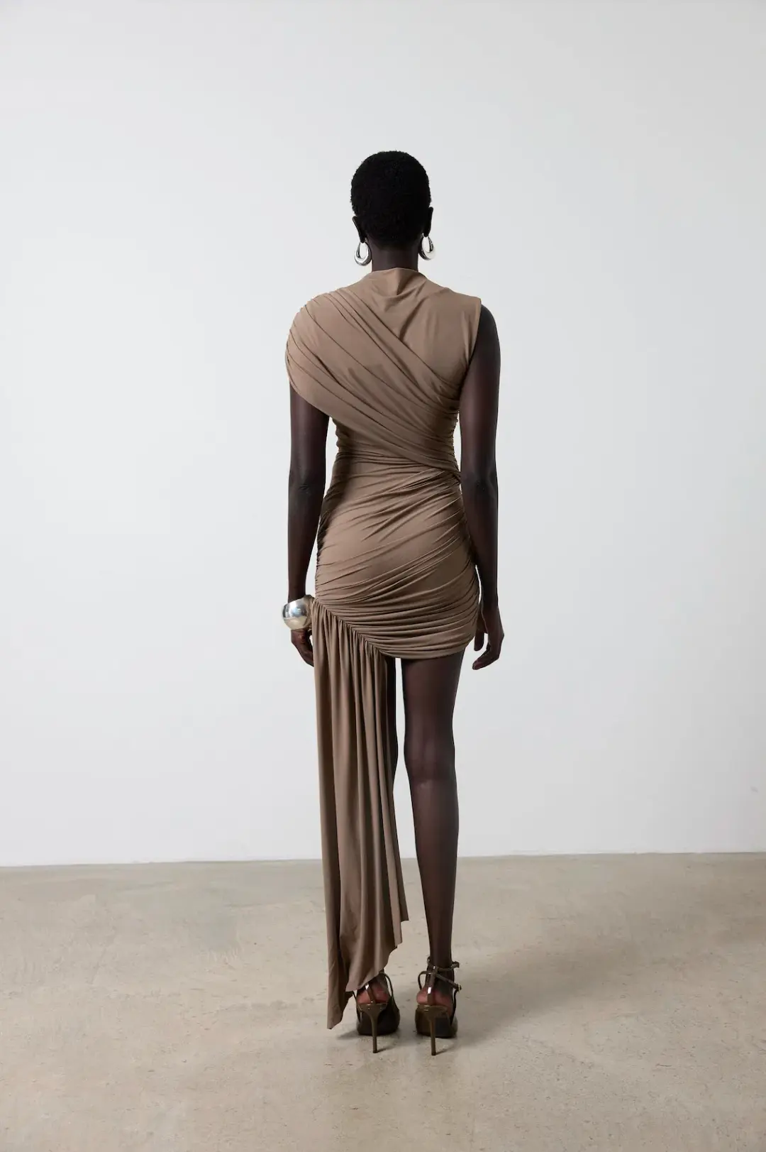 De La Vali Ravenna Mini Dress in Taupe Size AU 6 for rent on The Volte - main image