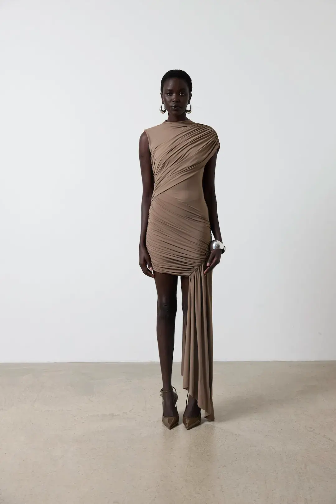 De La Vali Ravenna Mini Dress in Taupe Size AU 8 for rent on The Volte - main image
