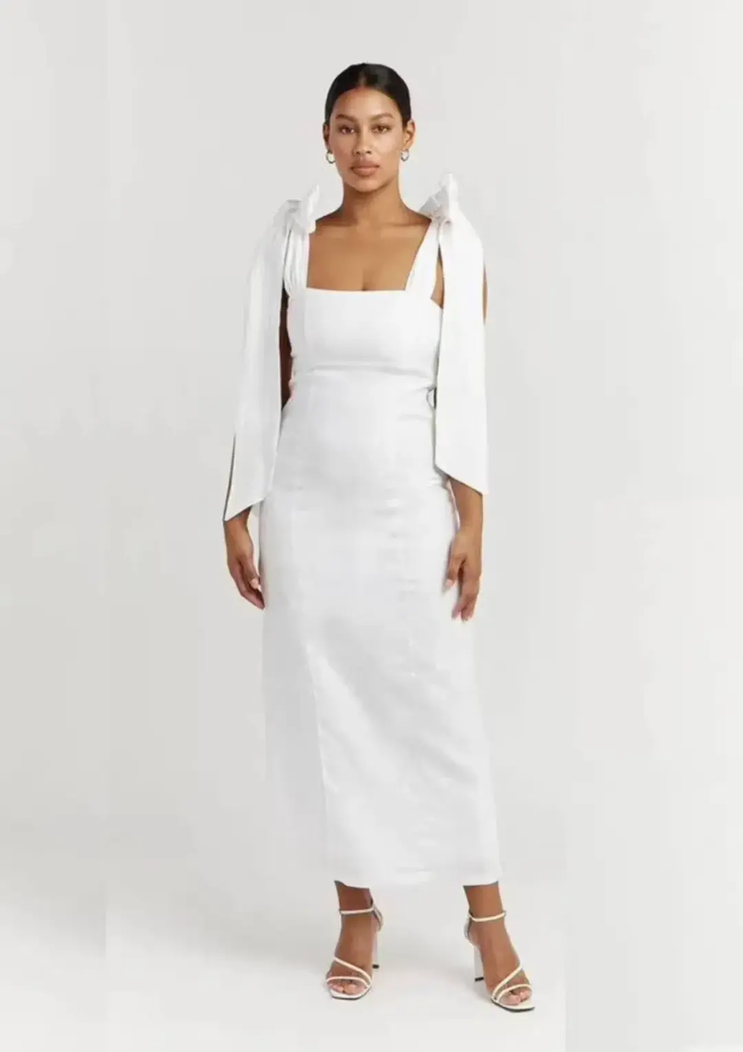 Dissh Aisle Linen Bow Midi Dress White Size AU 8 / S for rent on The Volte - main image