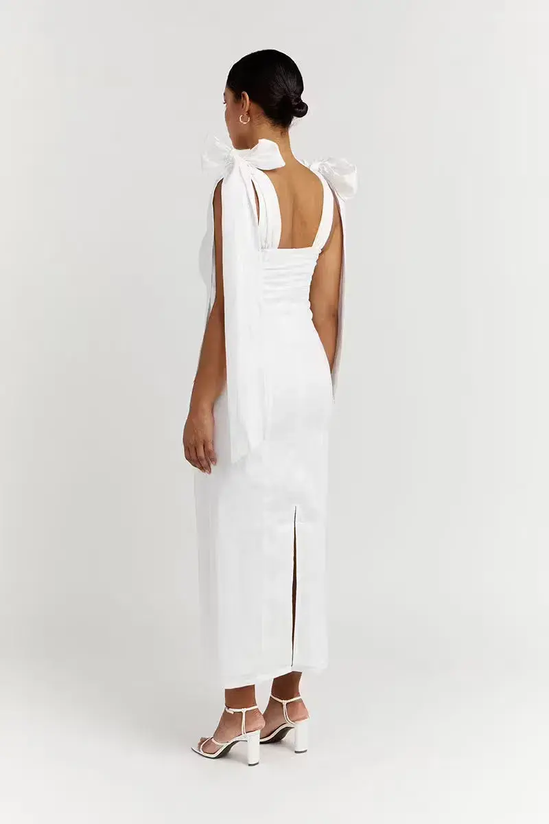 Dissh Aisle Linen Bow Midi Dress White Size AU 8 / S for rent on The Volte - main image
