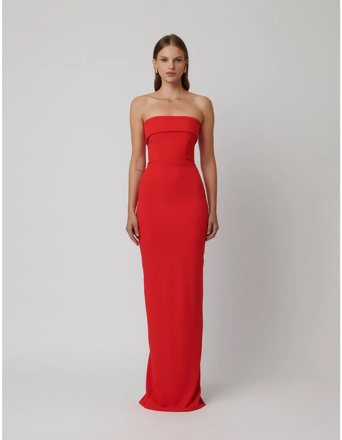 EFFIE KATS MONROE STRAPLESS CREPE FLOOR LENGTH GOWN RED M/10 AU - Image 1
