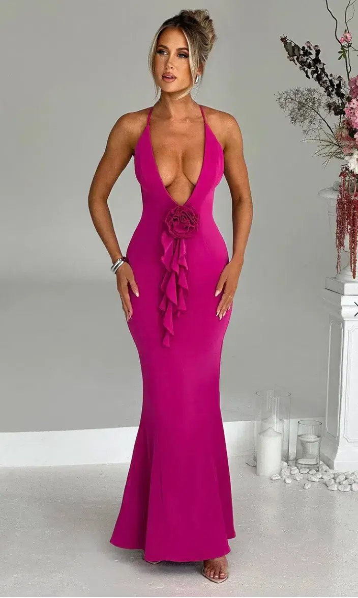 Constantina Maxi Dress Hot Pink - Image 3
