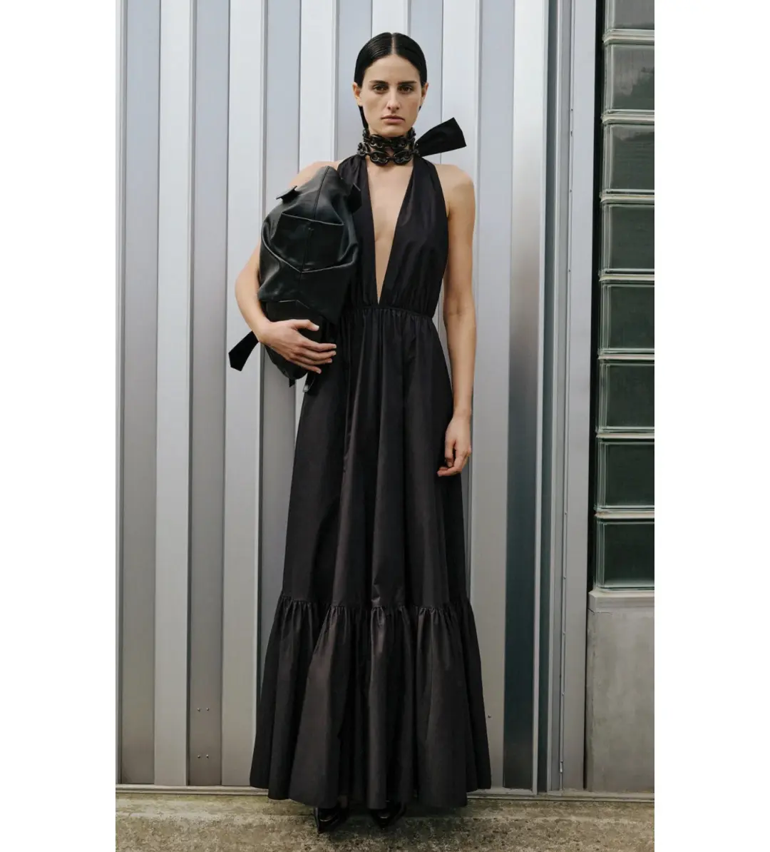 Scanlan Theodore Parachute Cotton Halter Maxi Dress Black Size 10 for rent on The Volte - main image