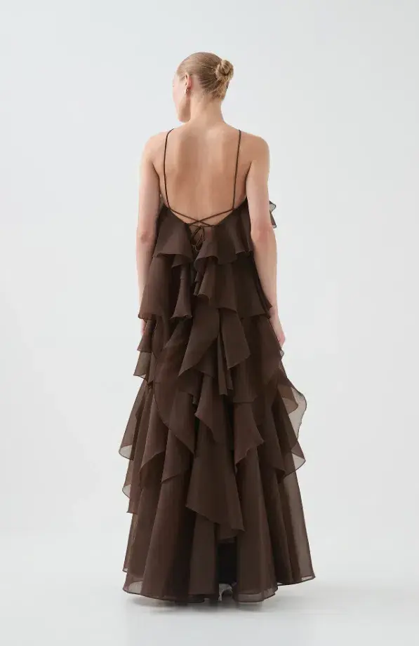 AJE Pandorea Layered Maxi Dress Carob Size 12 for rent on The Volte - main image