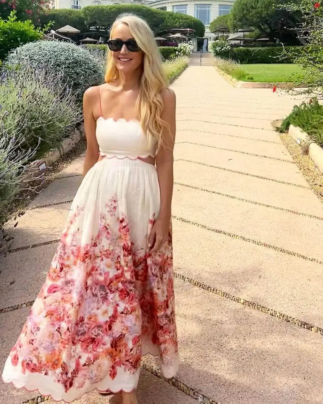 Zimmermann Devi Scallop Midi Dress in Cream Floral Size 4 / AU 16 for rent on The Volte - main image