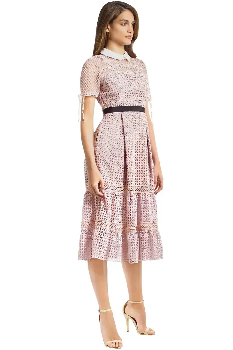 Self Portrait Cross Hatch Tiered Midi Dress for rent on The Volte - main image