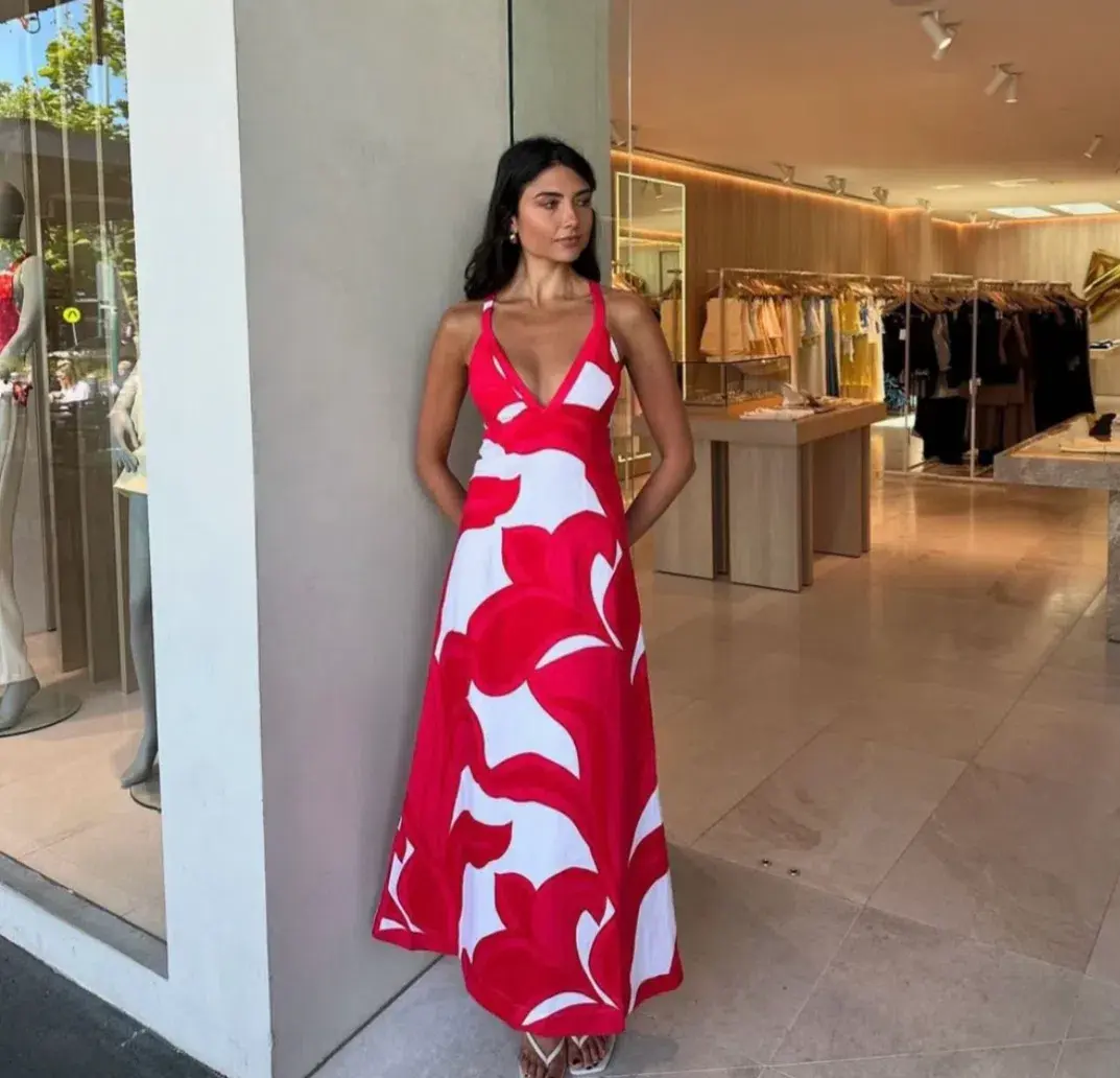 Kookai Zani Maxi Dress in Red White Floral Size 10 - Image 1