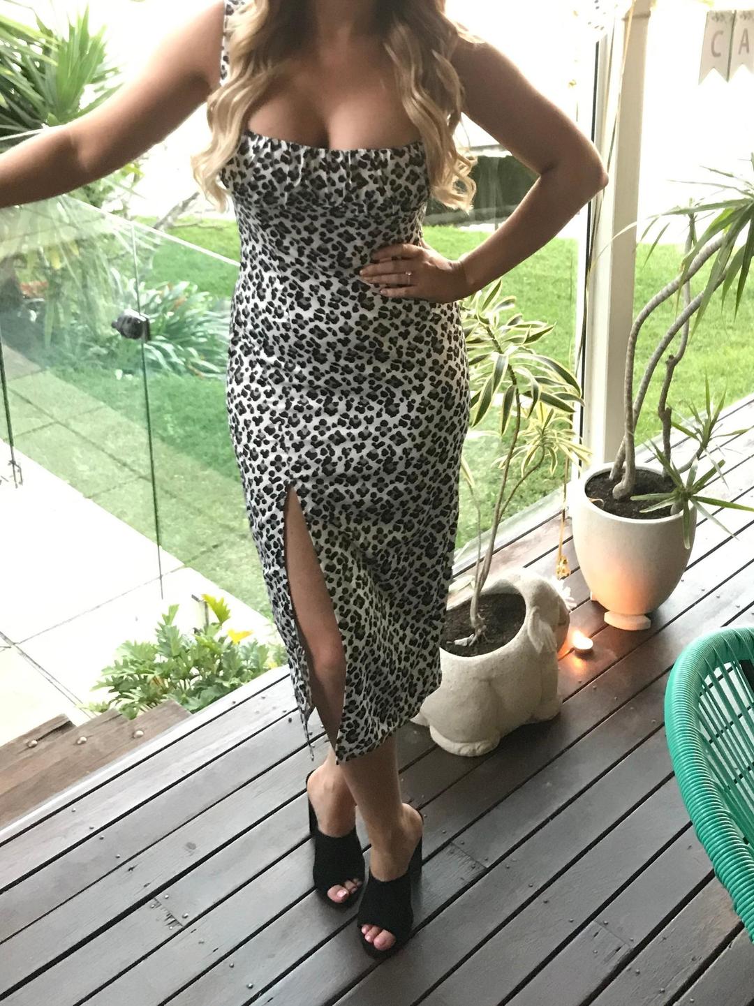 By Nicola AMOUR MIDI DRESS IN OLIVE LEOPARD size 8 for rent on The Volte - main image