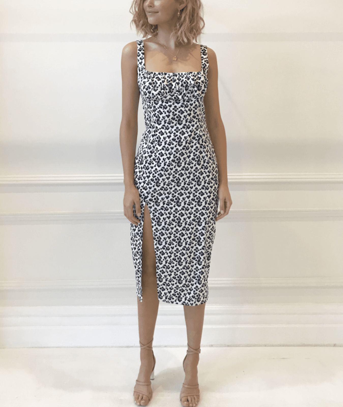 By Nicola AMOUR MIDI DRESS IN OLIVE LEOPARD size 8 - Image 1