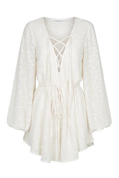 Shona Joy Ortiz Lace Up Mini Dress Cream Size 8 for rent on The Volte - main image