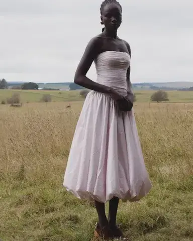 AJE Violette Bubble Midi Dress Pastel Pink Size 6 for rent on The Volte - main image