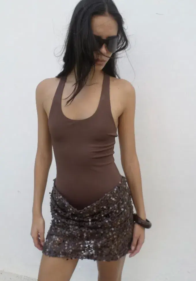 Benni Ariel Mini Dress in Cocoa Brown Size 6 for rent on The Volte - main image