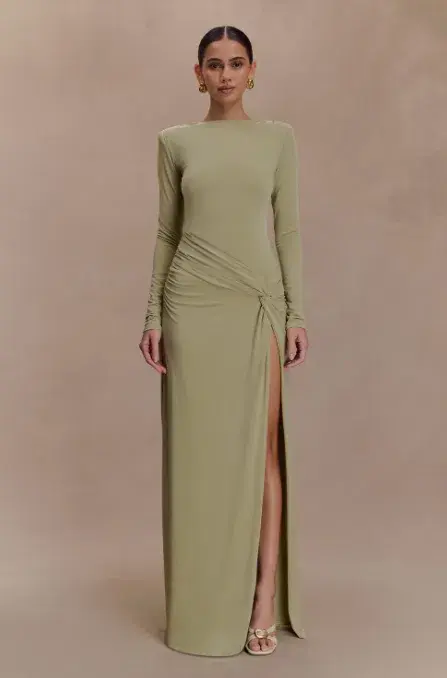 MESHKI Deanna Long Sleeve Gathered Maxi Dress - Sage for rent on The Volte - main image
