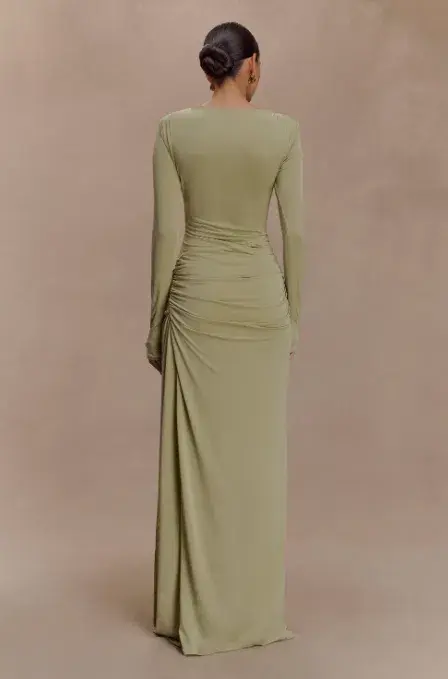 MESHKI Deanna Long Sleeve Gathered Maxi Dress - Sage - Image 2