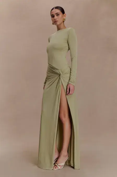 MESHKI Deanna Long Sleeve Gathered Maxi Dress - Sage - Image 3