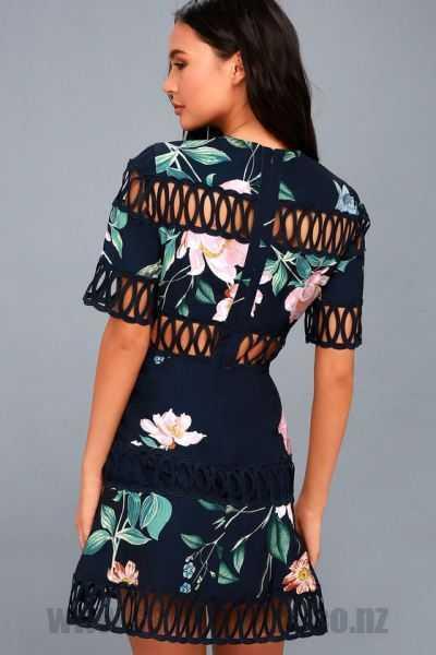Keepsake the Label Whispers Floral Crochet Mini Dress Navy Garden Floral Size 8 - Image 5