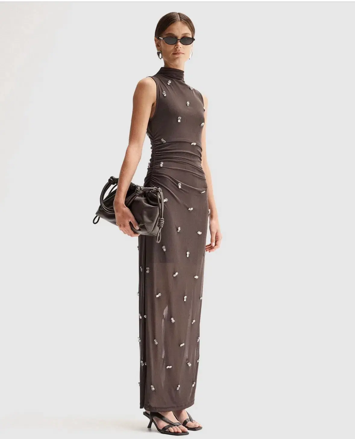 Elka Collective Elara Brown Mesh Beaded Maxi Dress - Image 3