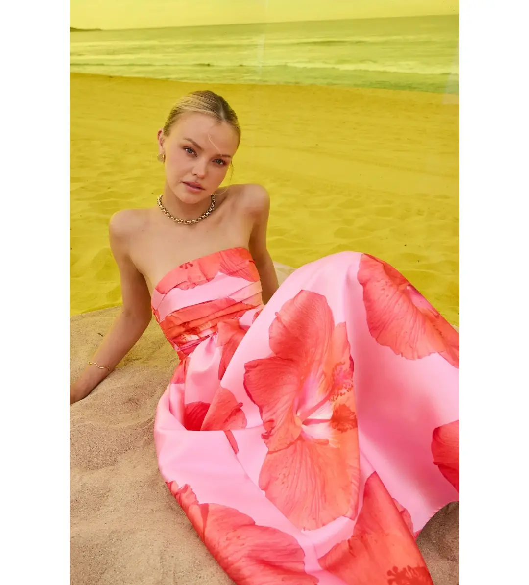 Pasduchas Kalani Strapless Midi Dress Raspberry Size AU 10 for rent on The Volte - main image