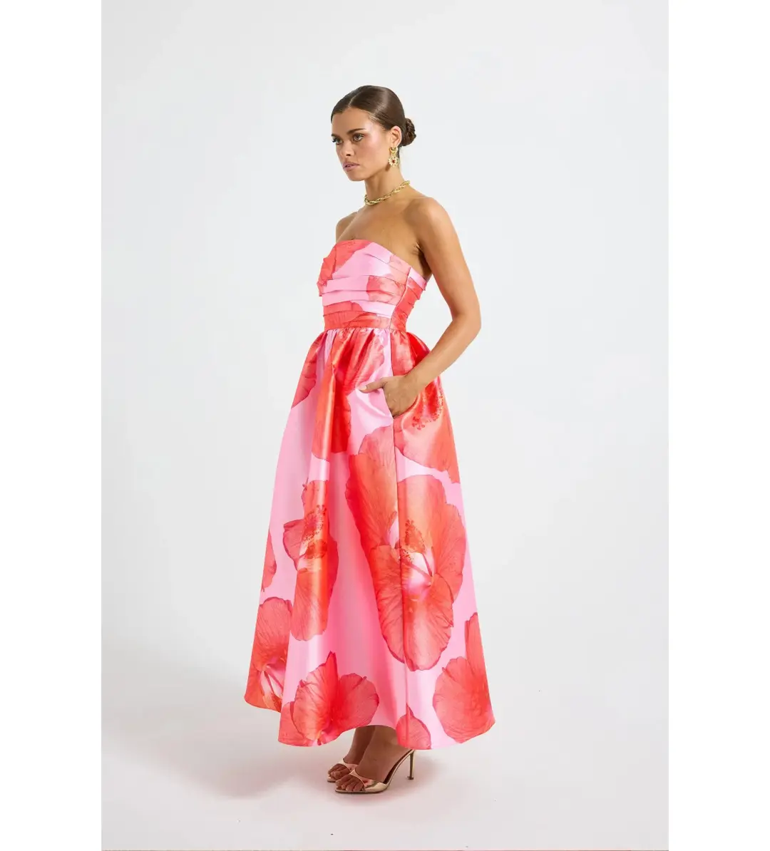 Pasduchas Kalani Strapless Midi Dress Raspberry Size AU 10 for rent on The Volte - main image