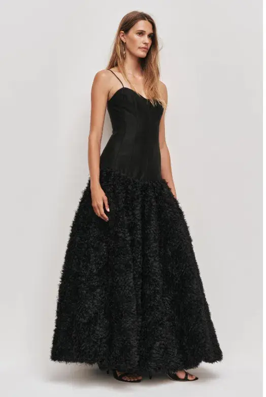 Aje Colette Corset Textured Maxi Dress Black Size AU 10 for rent on The Volte - main image