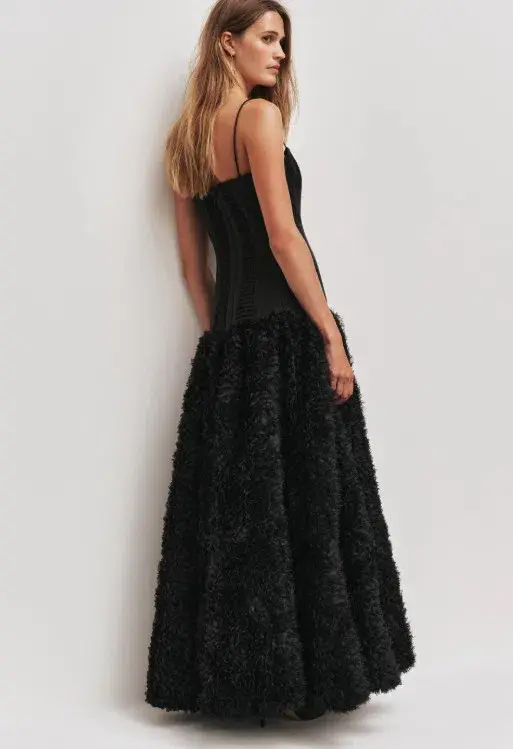 Aje Colette Corset Textured Maxi Dress Black Size AU 10 for rent on The Volte - main image