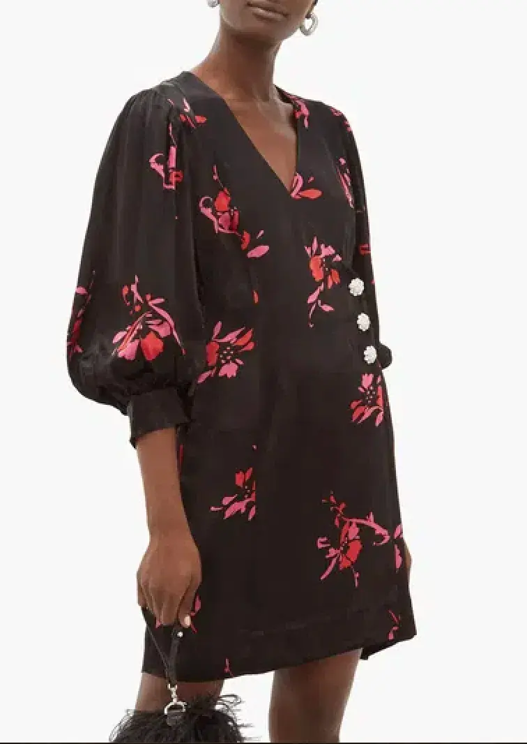 Ganni Crystal Button Floral Mini Dress Size AU 8 / S - Image 2