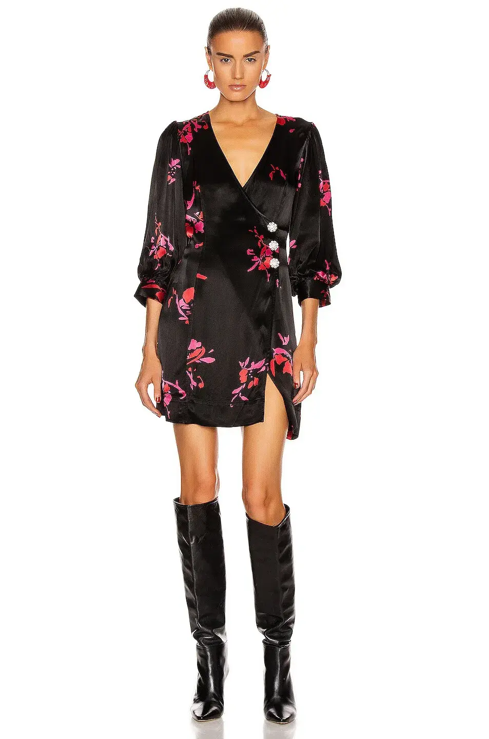 Ganni Crystal Button Floral Mini Dress Size AU 8 / S - Image 3