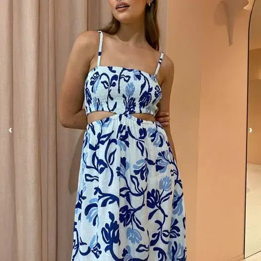 Faithfull the Brand Tayari Midi Dress Ensola Floral Print Blue Size 6 - Image 2