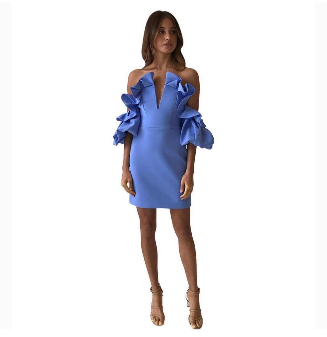 Acler Hitching Mini Dress Blue Size 8 for rent on The Volte - main image