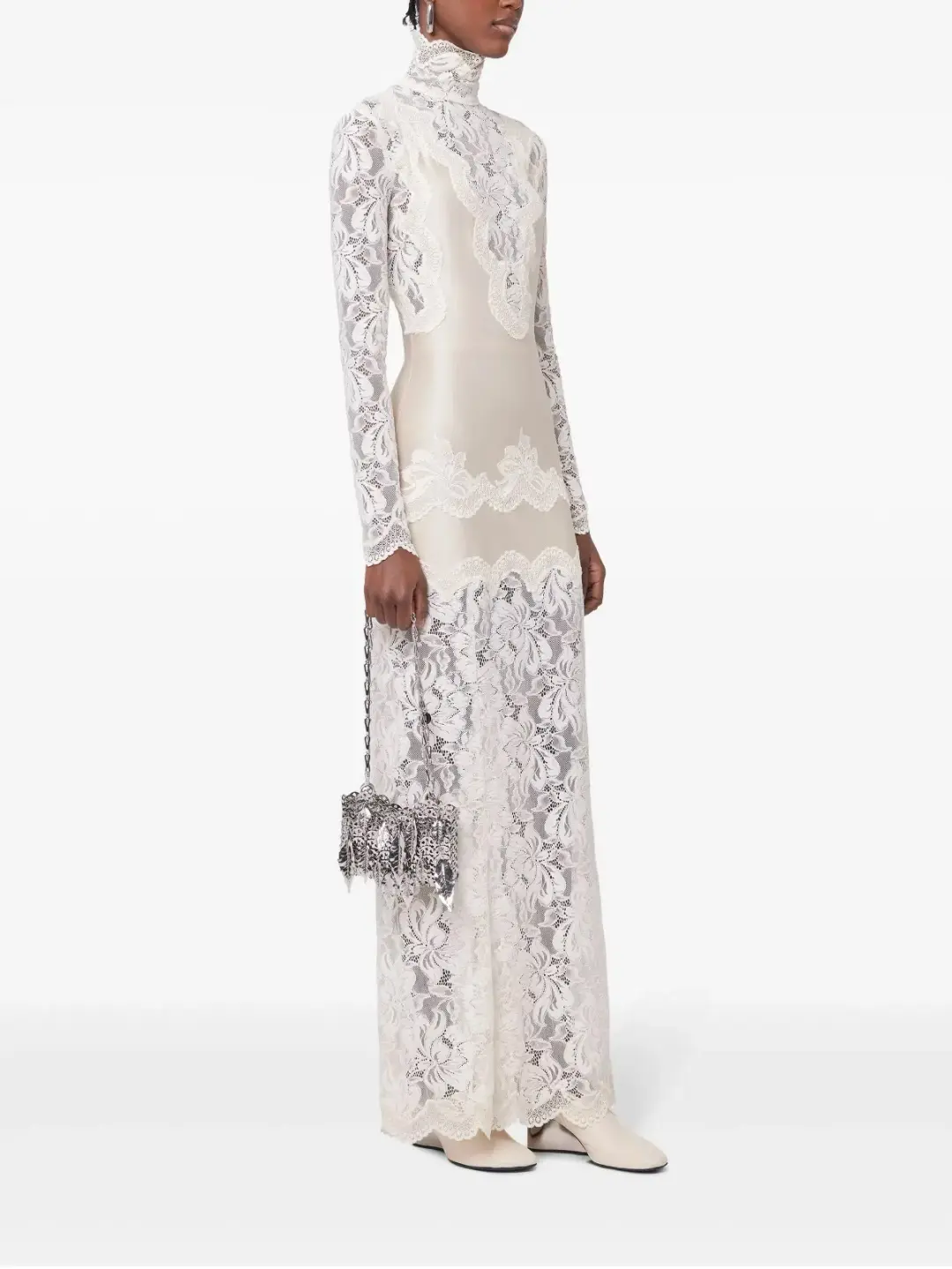 Rabanne White Lace Jersey Maxi Dress size 36 for rent on The Volte - main image