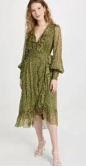 Zimmermann Lurex Wrap Midi Dress in Khaki, Size 3 or 12/14 - Image 2