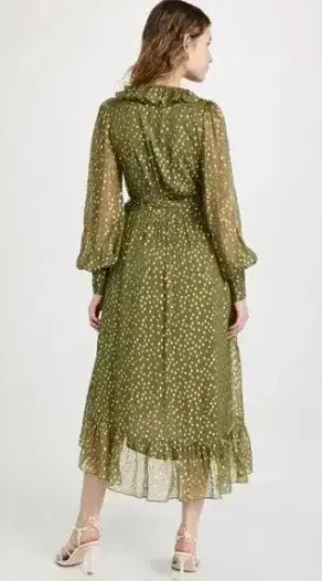 Zimmermann Lurex Wrap Midi Dress in Khaki, Size 3 or 12/14 for rent on The Volte - main image