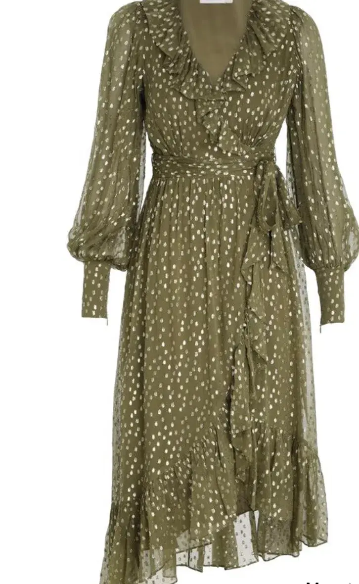 Zimmermann Lurex Wrap Midi Dress in Khaki, Size 3 or 12/14 for rent on The Volte - main image