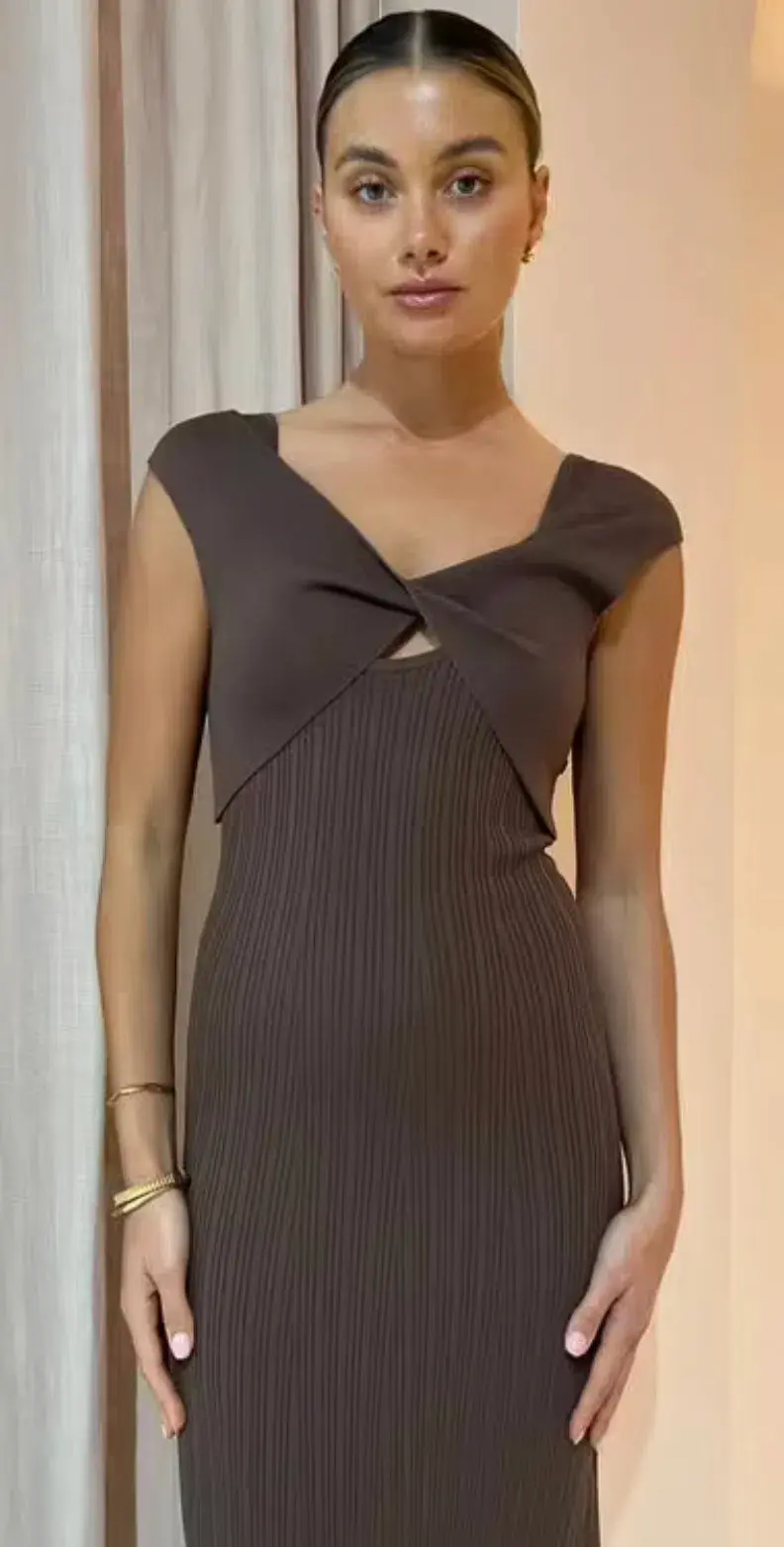 Sir the Label Sylvie Twist Dress Chocolate - Image 2