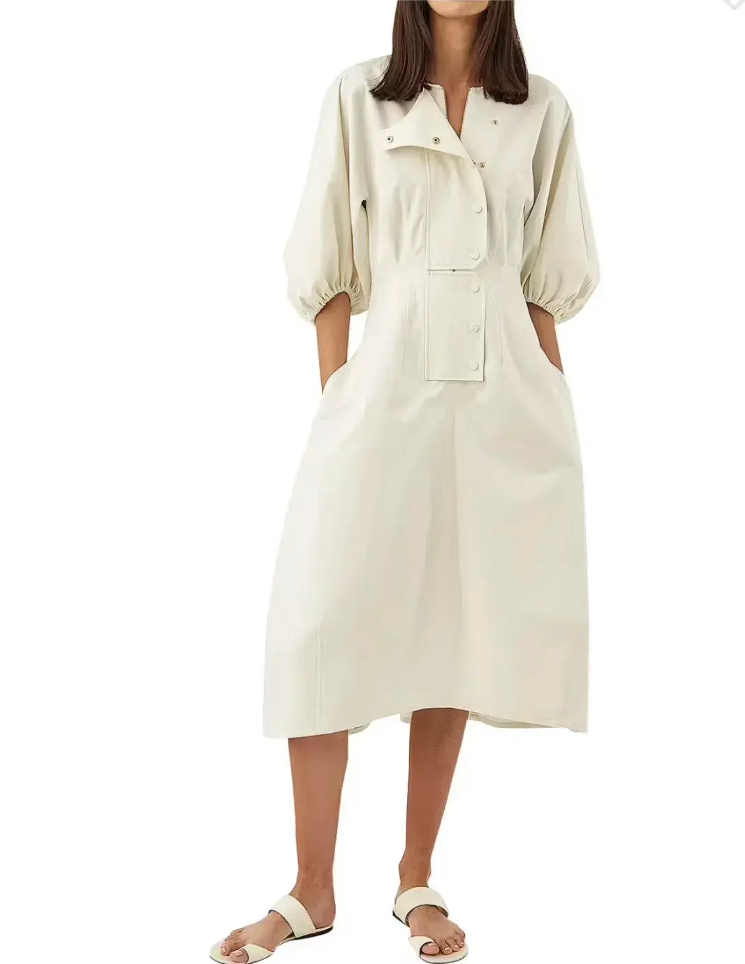 OROTON SCULPTURED SLEEVE MIDI DRESS IN EGG SHELL CREAM  SIZE 12 for rent on The Volte - main image