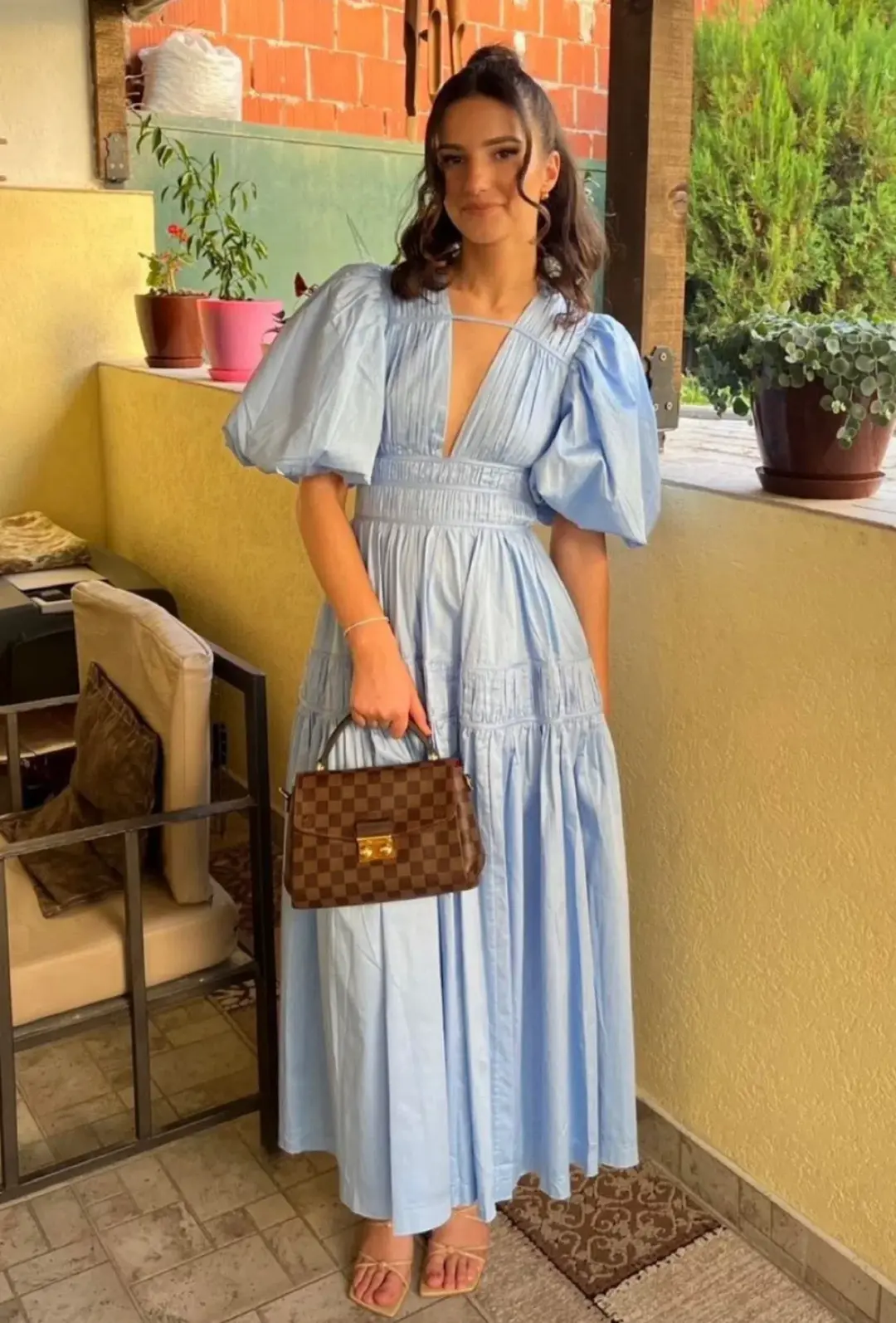 Aje Fallingwater Gathered Midi Dress size 8 Blue for rent on The Volte - main image