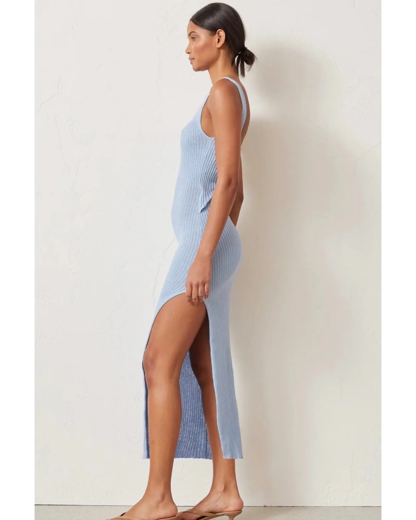 Bec & Bridge Riviera Knit Midi Dress Sky Blue Size AU 6 - Image 2