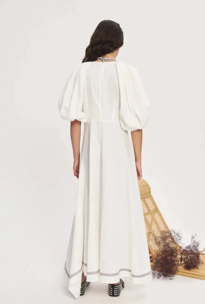 Alemais Magnolia Midi Dress White Linen Size 14 for rent on The Volte - main image