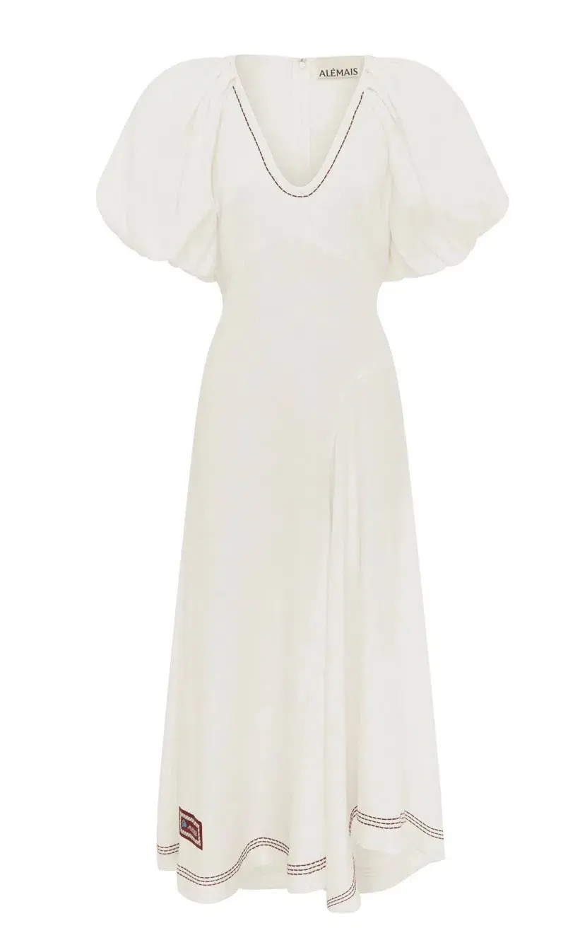 Alemais Magnolia Midi Dress White Linen Size 14 - Image 6