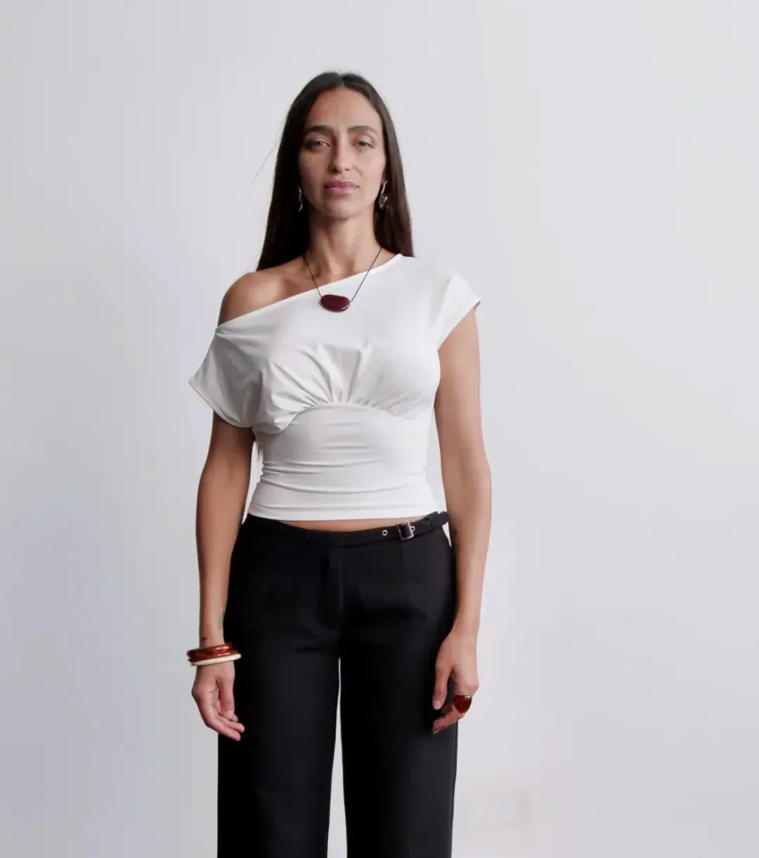 Neil Vernon Mara Ruched Top Milk White Size S / AU 8 for rent on The Volte - main image